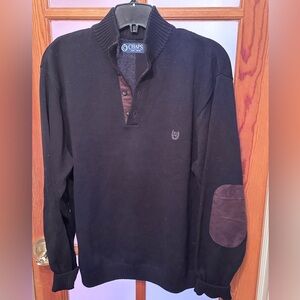 Men’s button up sweater with brown patches